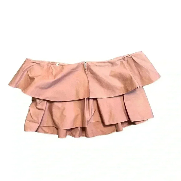 Rebecca Taylor Top Womens Sz 8 Cropped Strapless Ruffle Cotton Sateen Blush Pink - Picture 6 of 8